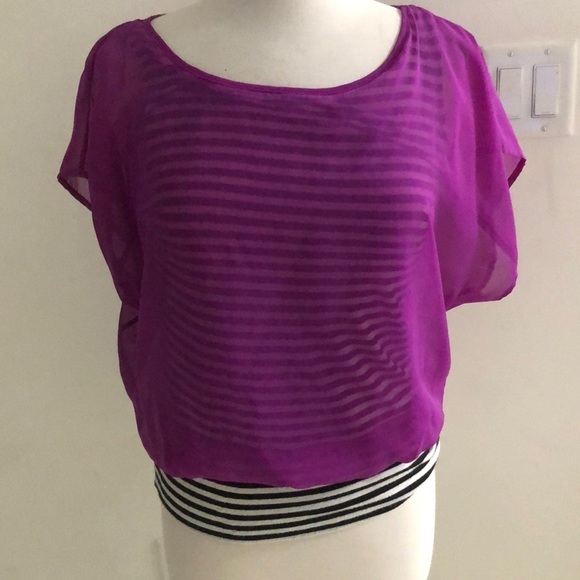 Ab Studio Blouse - Purple polyester with Striped Tank top. Size XS - Picture 1 of 6